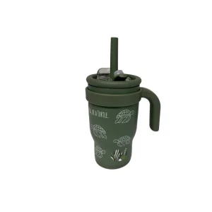 ABO Ανοξείδωτο Μπουκάλι-Θερμός 350ml με Χερούλι & Καλαμάκι – IN A FAST WORLD BE A TURTLE