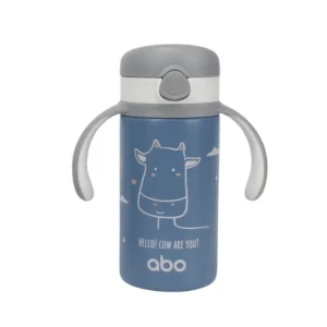 ABO Παγούρι θερμός 280 ml με χερούλι και καλαμάκι abottle HELLO! COW ARE YOU?
